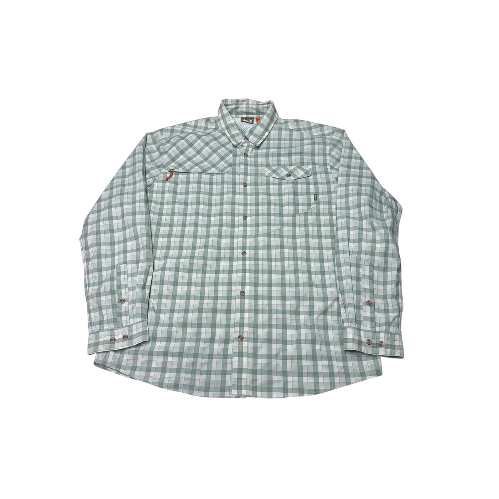 Howler Brothers Mens Large Plaid Long Sleeve Fishing Shirt Sage Green Mesh Back